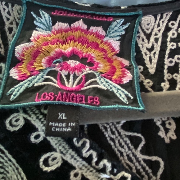 Johnny Was Liona Velvet Kimono Sleeve Dress Flowers Embroidery Black XL - Picture 3 of 6